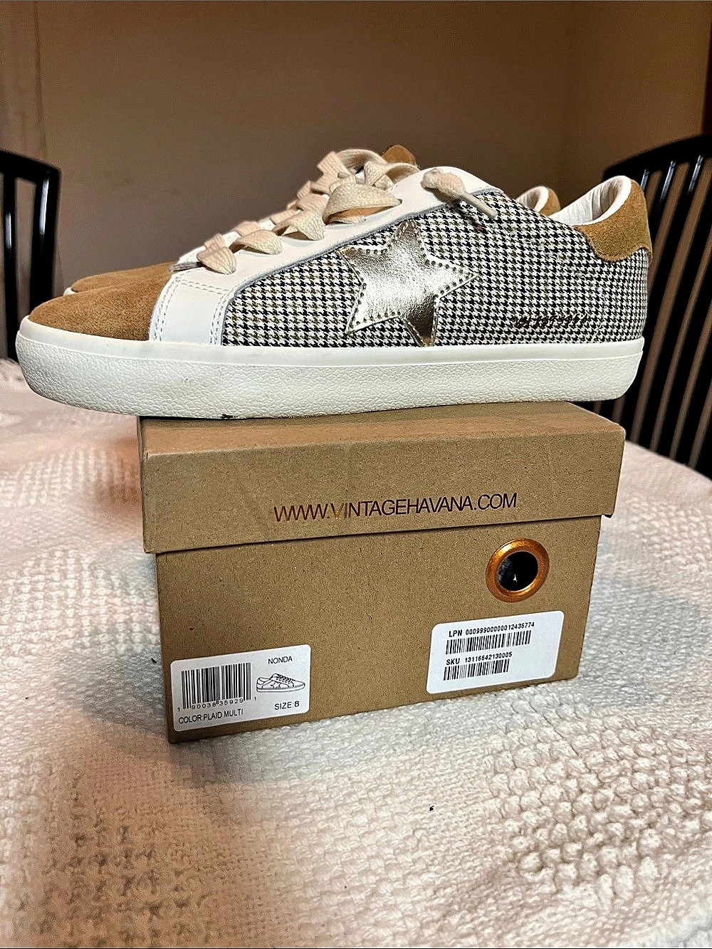 Vintage Havana Bradley Houndstooth Sneakers in White & Brown US 8.5 NWT